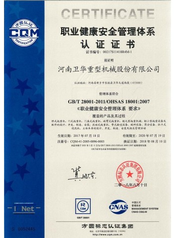 Weihua crane OHSAS18001